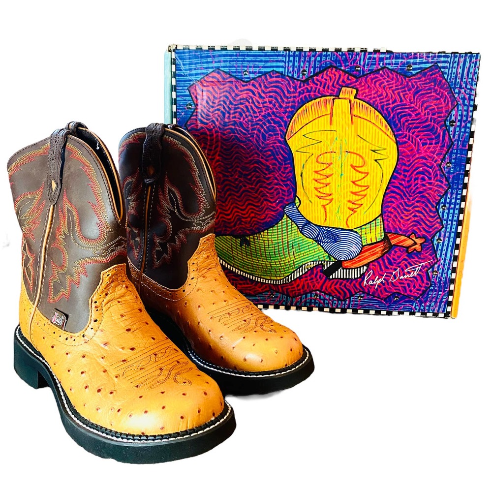 NEW Cognac Ostrich Print Justin Gypsy Cowgirl Boots sz 8.5